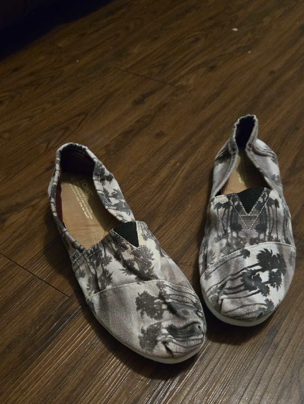 Toms Slip-On Shoes in Gray and Black Palm Print